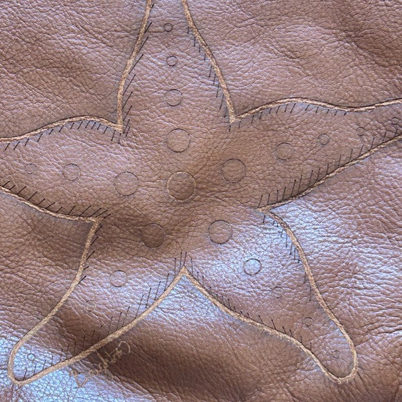 Vintage Brighton Tan & Navy Leather Anchor Lined Crossbody Starfish Bag - Picture 2 of 13